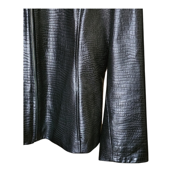 Vintage Saguaro Genuine Leather Croc-Embossed Black Jacket Y2K Style Size XL - Picture 6 of 15